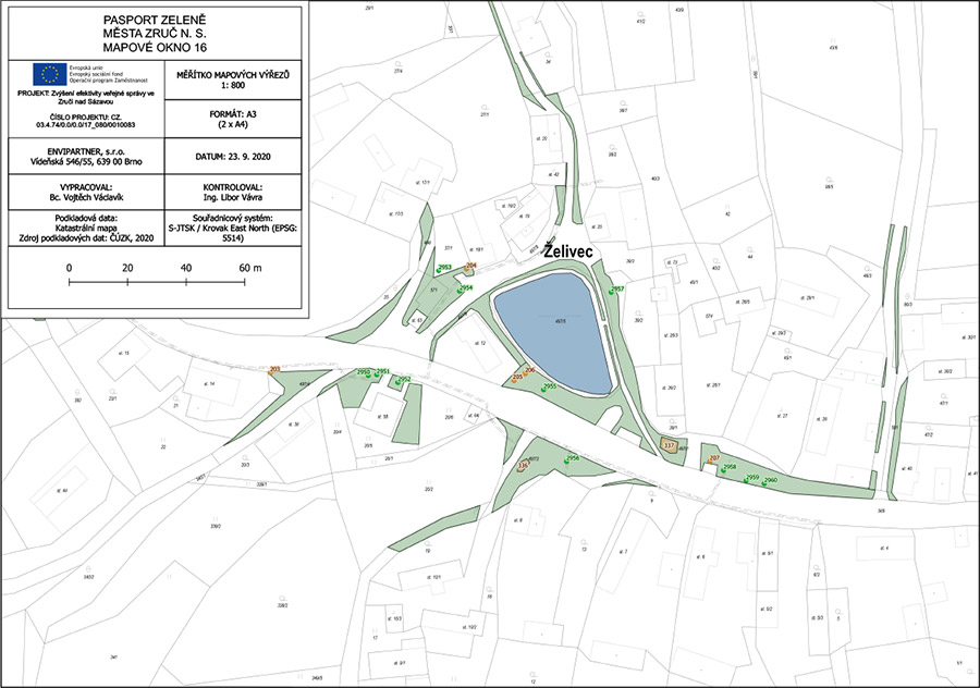 Obecn&iacute; zeleň zn&aacute;zorněn&aacute; na mapě